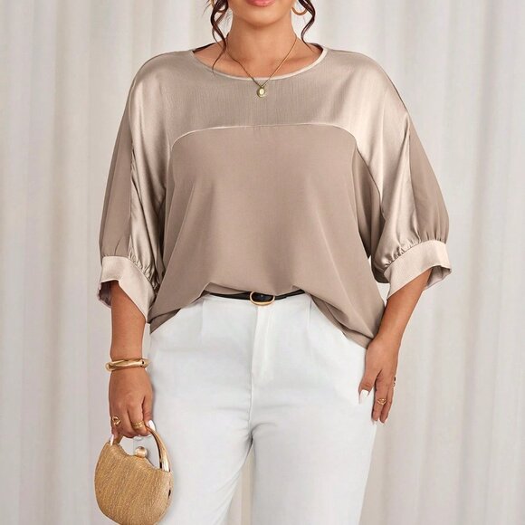 Champagne Casual Women's Plus Size Metallic Party Shirt - Picture 5 of 7